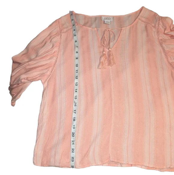 Ariat Society Long Puff Sleeve Striped Boho Tassel Western Lace Top Blouse - Picture 12 of 14